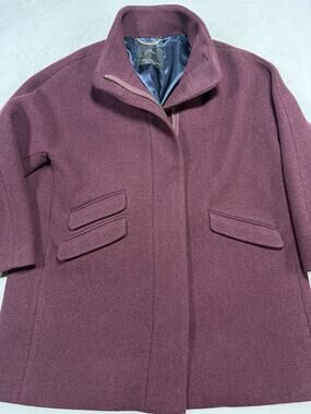 JCrew Italian Stadium Cloth Nello Gori Cocoon Coat Wool Dark Academia Plum SZ L